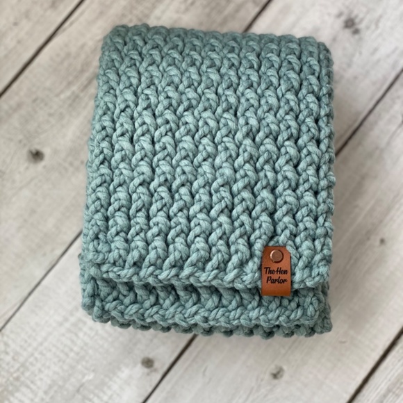 Chunky Succulent Green Grey Long knitted Scarf Aqua - Picture 3 of 7